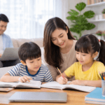 Anak belajar di rumah bersama orang tua sebagai metode homeschooling untuk pendidikan anak tanpa sekolah formal