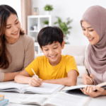 Anak belajar homeschooling di rumah bersama guru privat setelah sering izin sekolah karena ikut orang tua dinas luar kota